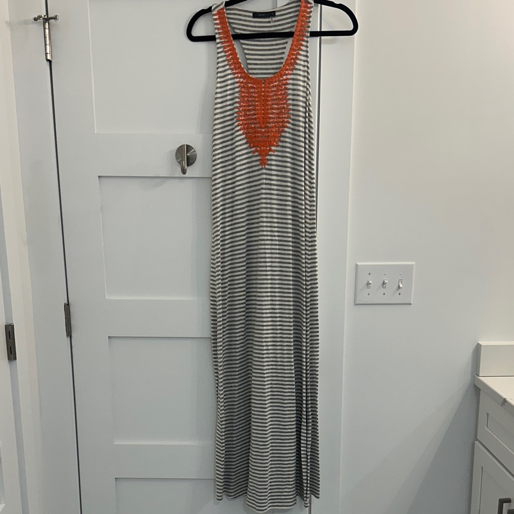 Striped Racerback Maxi Dress with Orange Accents